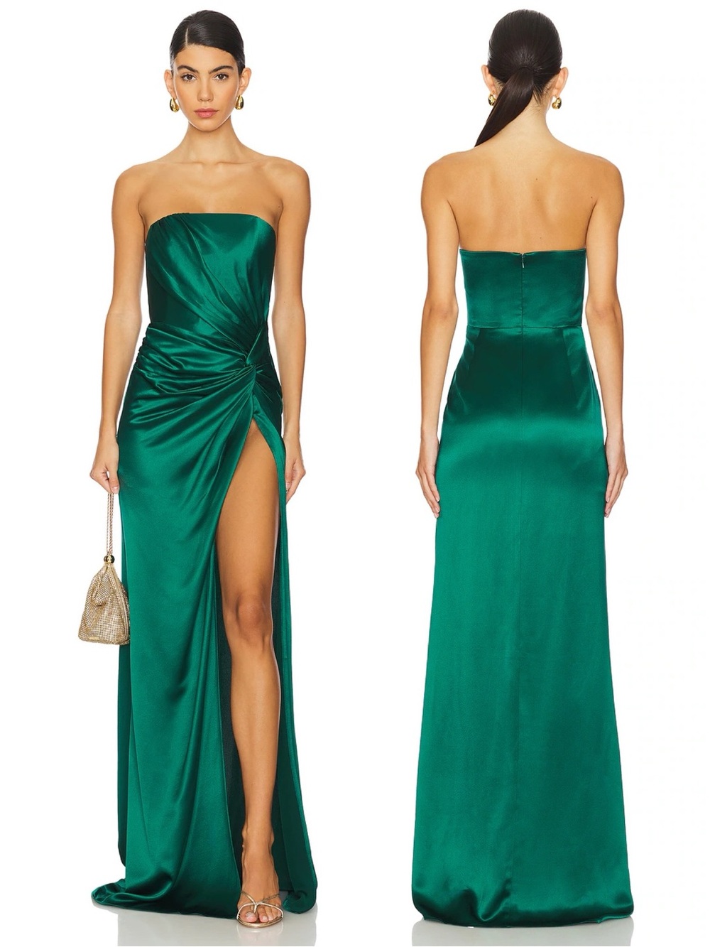 SAU Lee Hera Silk Strapless Dress Emerald Green NEW with tags